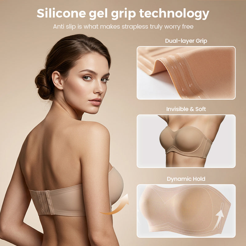 ⛱️Last Day Special Price ＄17.99!!💞Womens Strapless Bras Push Up Bandeau Bra Non Slip Wireless Supportive Padded Bras Seamless Comfortable Tube Jelly Bra