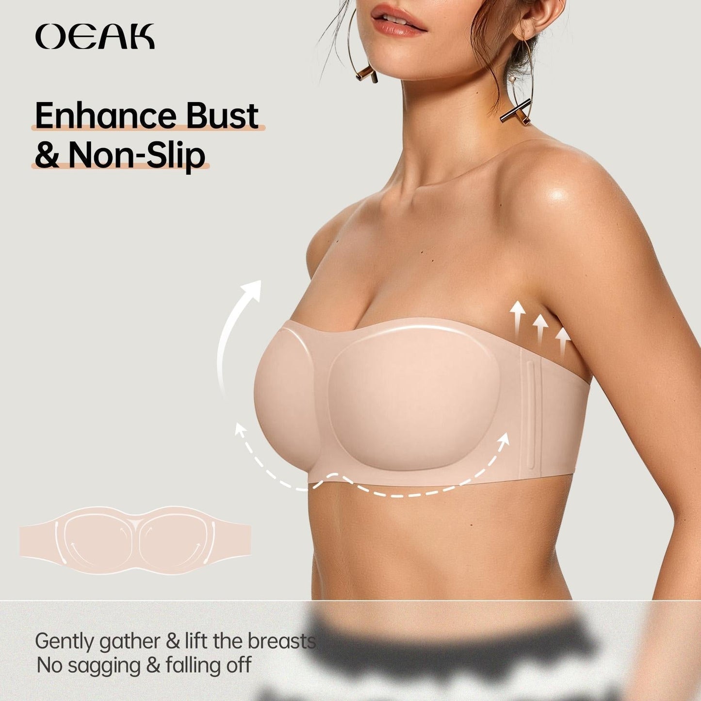 ⛱️Last Day Special Price ＄17.99!!💞Womens Strapless Bras Push Up Bandeau Bra Non Slip Wireless Supportive Padded Bras Seamless Comfortable Tube Jelly Bra