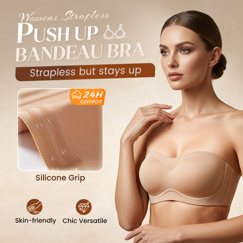 ⛱️Last Day Special Price ＄17.99!!💞Womens Strapless Bras Push Up Bandeau Bra Non Slip Wireless Supportive Padded Bras Seamless Comfortable Tube Jelly Bra