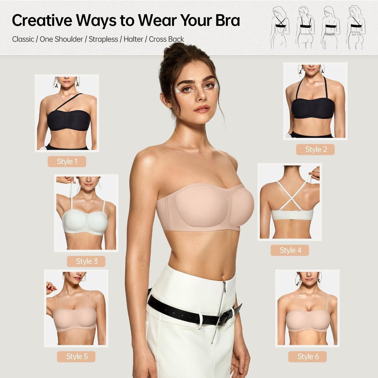 ⛱️Last Day Special Price ＄17.99!!💞Womens Strapless Bras Push Up Bandeau Bra Non Slip Wireless Supportive Padded Bras Seamless Comfortable Tube Jelly Bra