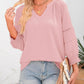 ⏳Time-Limited Special⏰Womens 3/4 Lantern Sleeve Casual V-Neck T-Shirts Pleated Loose Hollow-Out Blouse