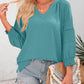 ⏳Time-Limited Special⏰Womens 3/4 Lantern Sleeve Casual V-Neck T-Shirts Pleated Loose Hollow-Out Blouse