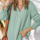 ⏳Time-Limited Special⏰Womens 3/4 Lantern Sleeve Casual V-Neck T-Shirts Pleated Loose Hollow-Out Blouse