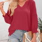 ⏳Time-Limited Special⏰Womens 3/4 Lantern Sleeve Casual V-Neck T-Shirts Pleated Loose Hollow-Out Blouse