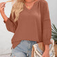 ⏳Time-Limited Special⏰Womens 3/4 Lantern Sleeve Casual V-Neck T-Shirts Pleated Loose Hollow-Out Blouse