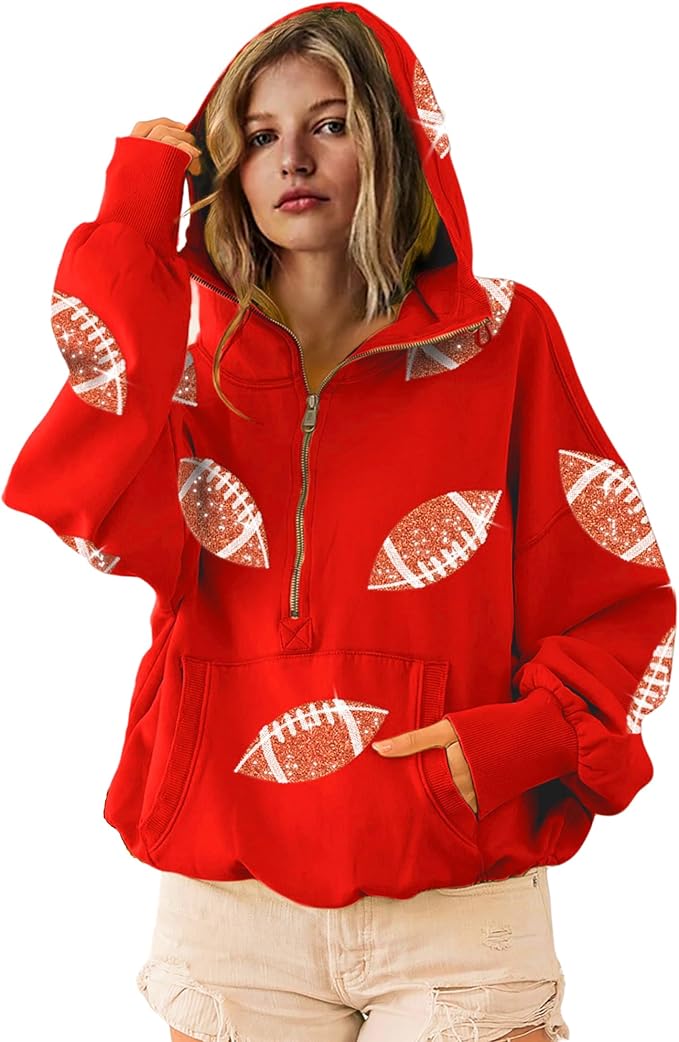 ✨New Early Fall 2026 Collection🔥 50% Off for a Limited Time🔥Womens Game Day Sweatshirts Football Sequin Hoodies with Pocket