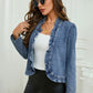 🧥 50% OFF NOW! 🌸 Women's Ruffle Trim Open-Front Denim Jacket – Lightweight, feminine & versatile – chic for any outfit 👗