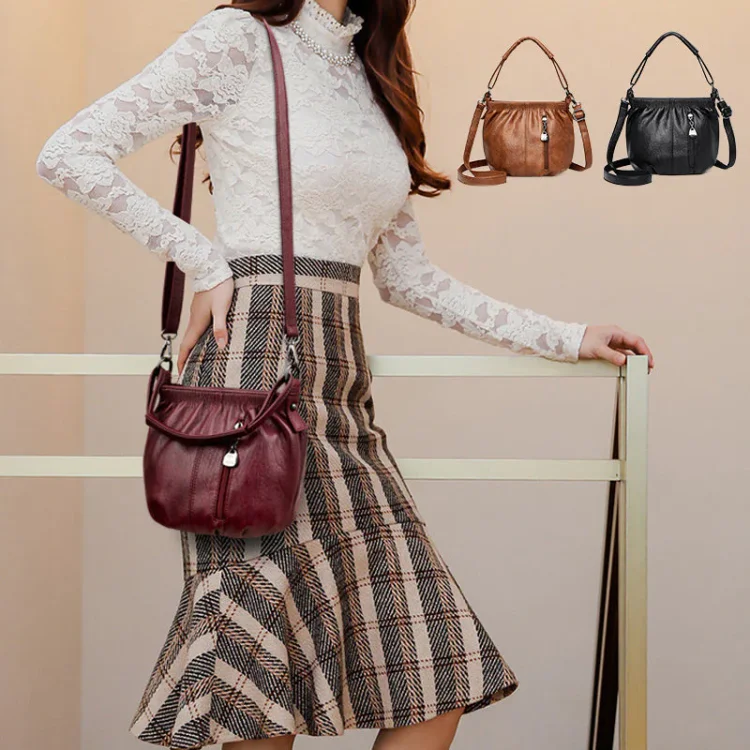 ⏳Time-Limited Special⏰ Pleated Bucket Leather Handbag – Soft Material, Adjustable Strap & Chic Casual Style ✨