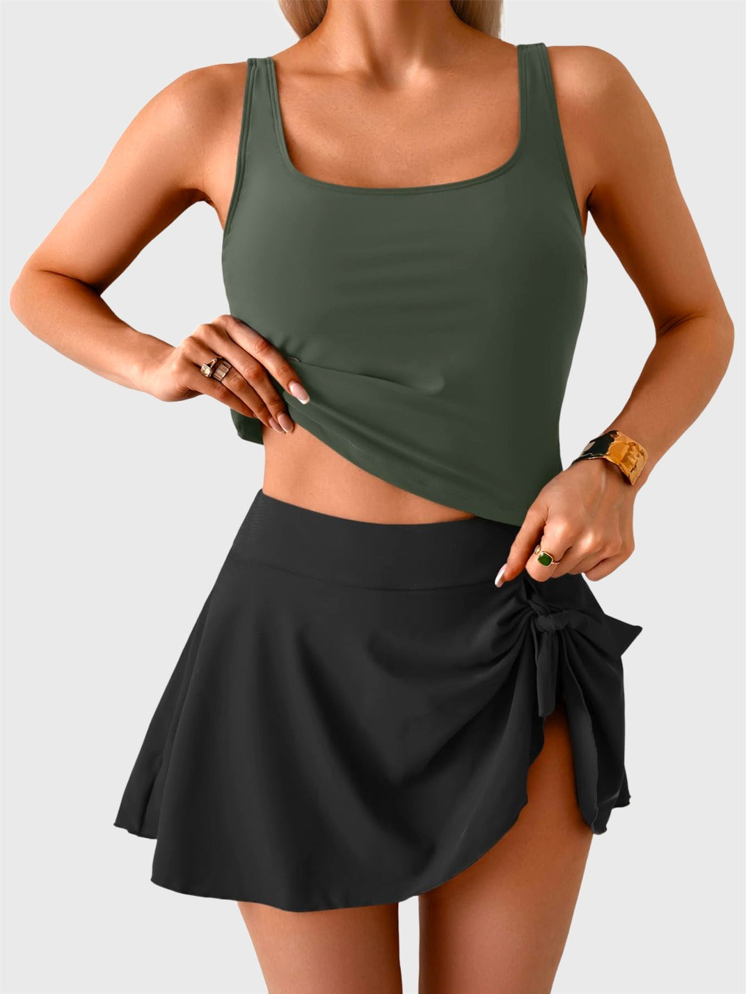🩱Summer Hot Sale 50% OFF☀️🌊Women's Tummy Control Two Piece Swimsuit High Waisted Tank Top with Swim Skirt