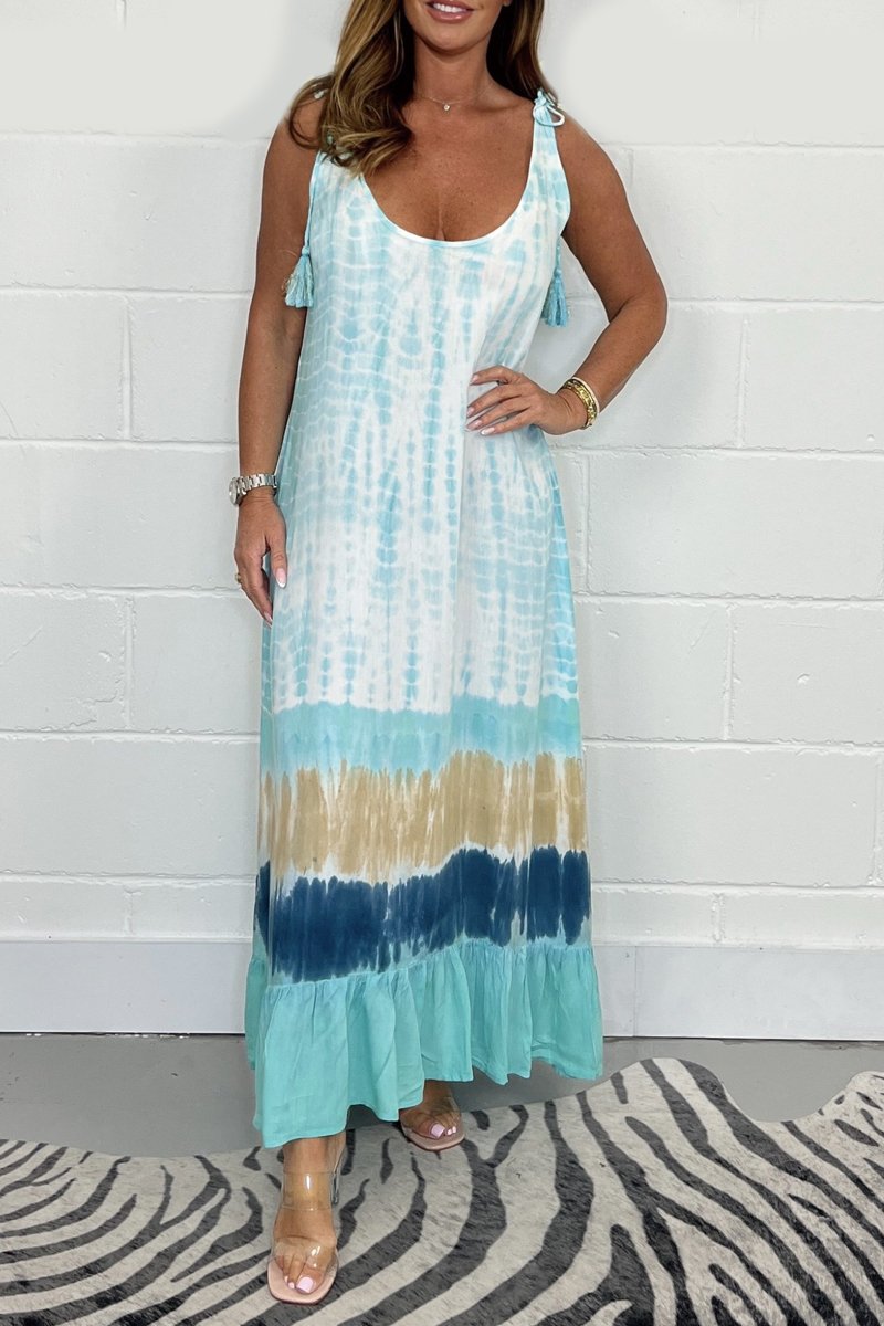 🔥Summer Sale 50% OFF💝Women Summer Tie Dye Maxi Dress Sleeveless Beach Sundress🌙 Free Moon & Star Necklace for today’s first 30 orders! 🎁