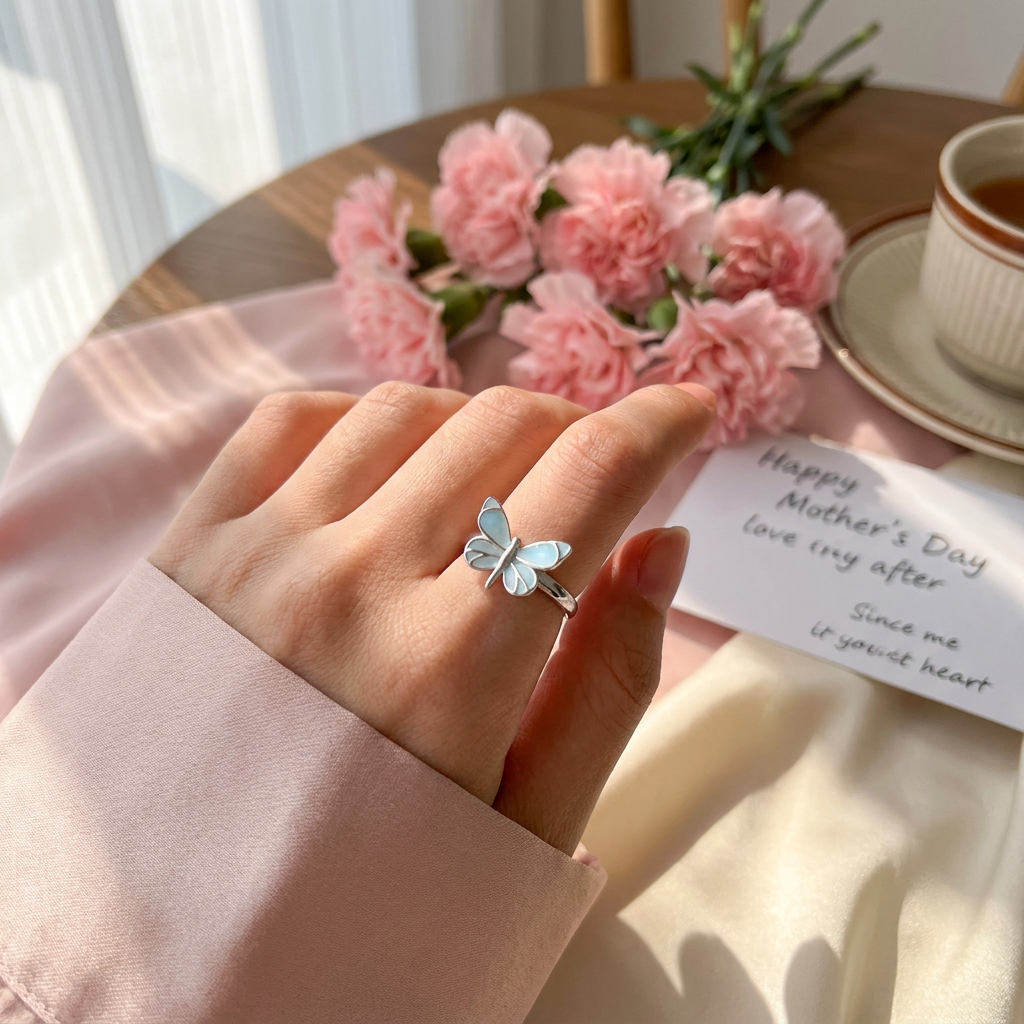 🦋 Blue Butterfly Necklace for Mom – Comes with Gift Box & Card