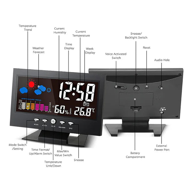 🔥Sale 50%🔥Digital LED Temperature Humidity Monitor Weather Forecast LED Table Alarm Clock