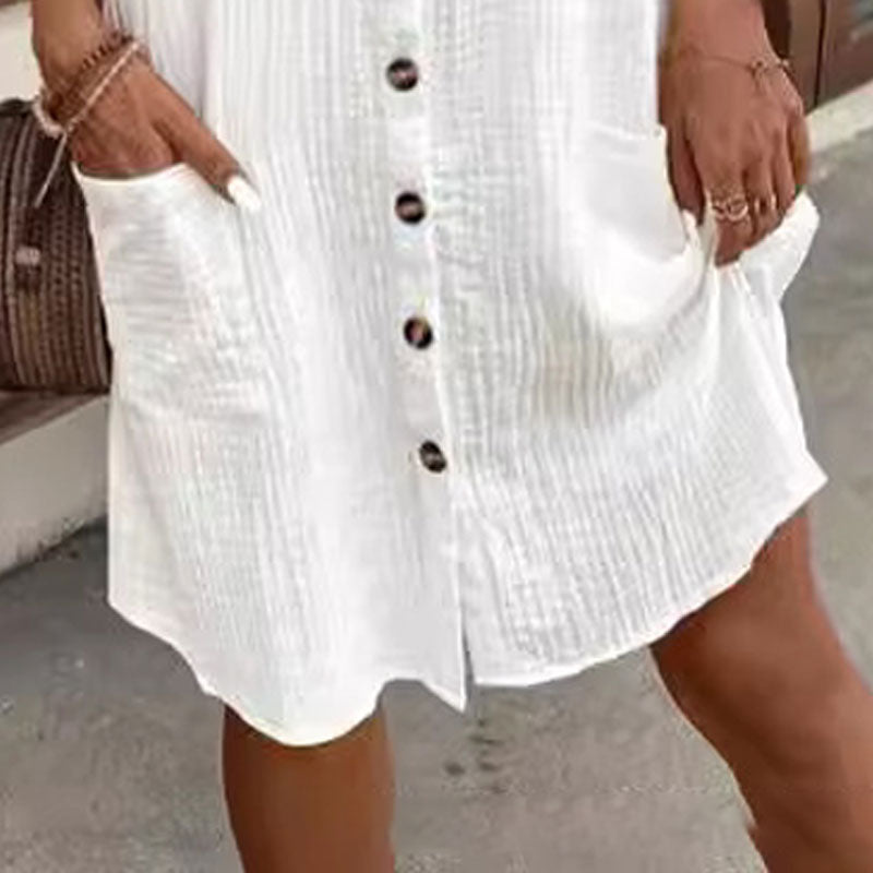 ⏳Time-Limited Special⏰Women's Buttoned Short Sleeve Pocket Casual Shirt Dress