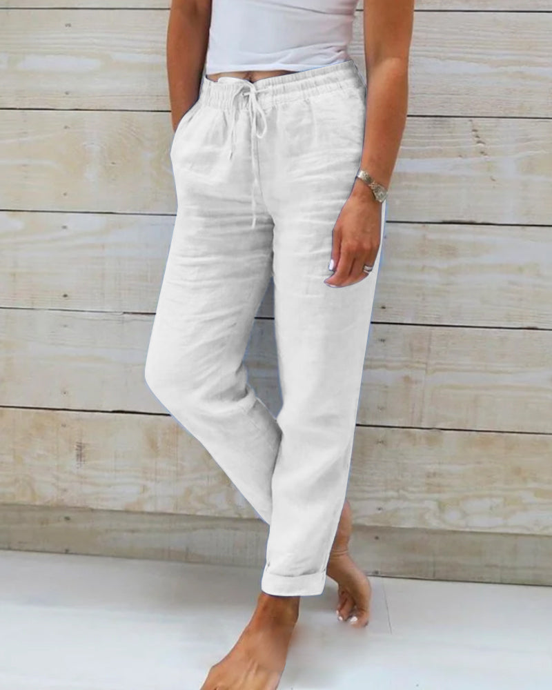 📢📢50% OFF !!!⏰Women's  Elastic Waist Cotton Linen Wide Leg Pants