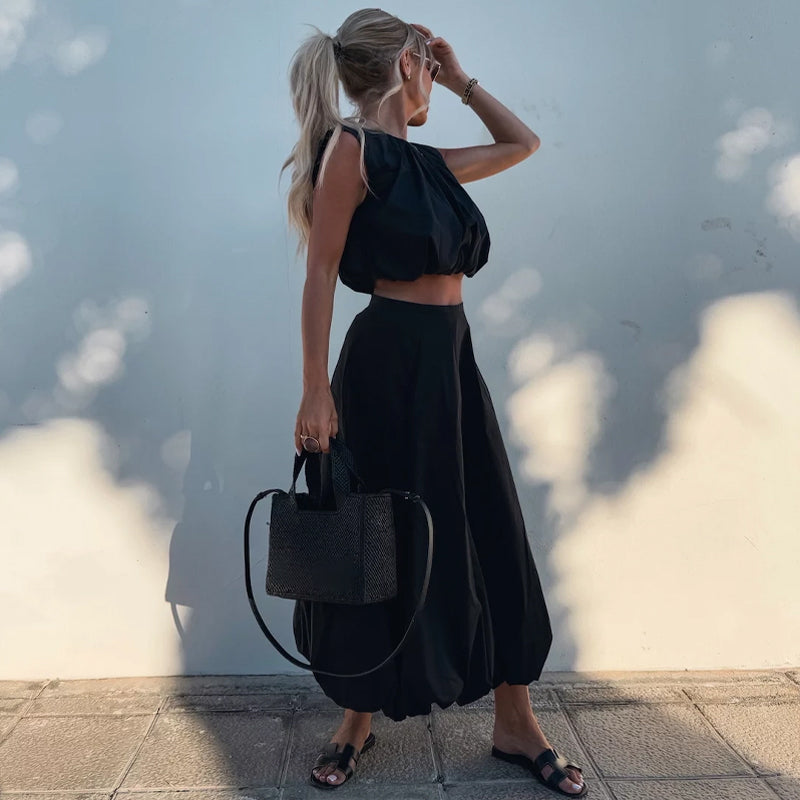 Cropped Sleeveless Top & Midi Skirt 2-Piece Set