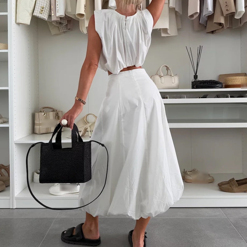 Cropped Sleeveless Top & Midi Skirt 2-Piece Set