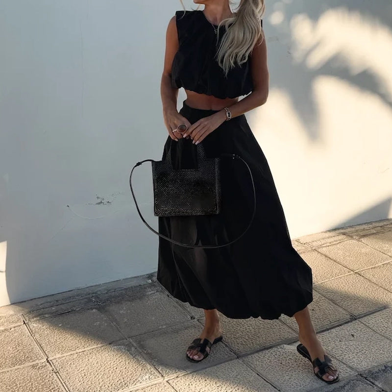 Cropped Sleeveless Top & Midi Skirt 2-Piece Set