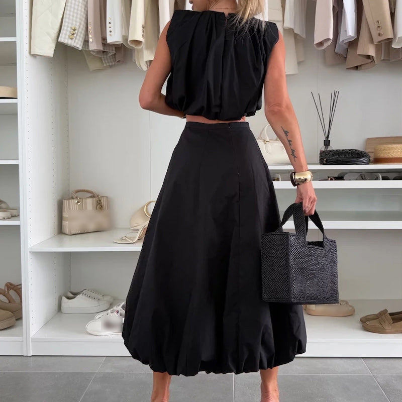 Cropped Sleeveless Top & Midi Skirt 2-Piece Set