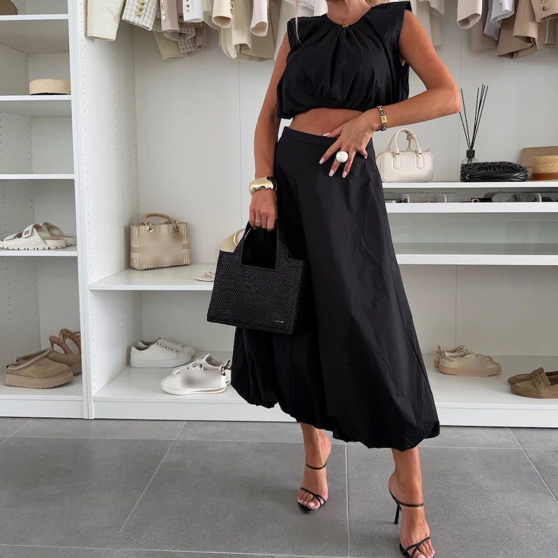 Cropped Sleeveless Top & Midi Skirt 2-Piece Set