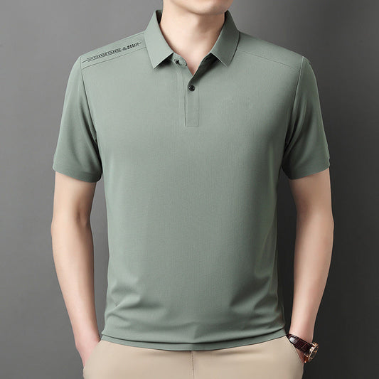 Men's Summer Cool Solid Color Lapel Short Sleeve Top