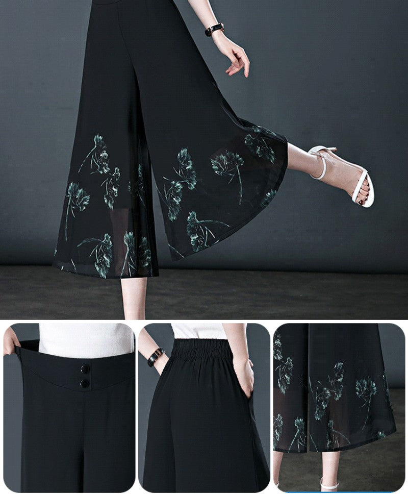 High Waist Floral Wide Leg Casual Pants