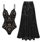 Women’s Sexy One Piece Swimsuit with Matching Swim Long Skirt