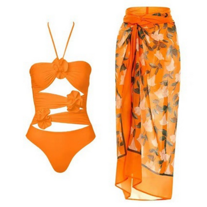 🔥Hot sale-50% Off🔥Women's Fashional Flower Prints One Piece Swimsuit and Skirt