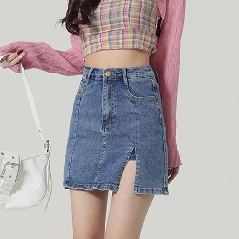 🥳2026 HOT SALE🥳💕Women's High Waisted Slit Denim Short Skirts