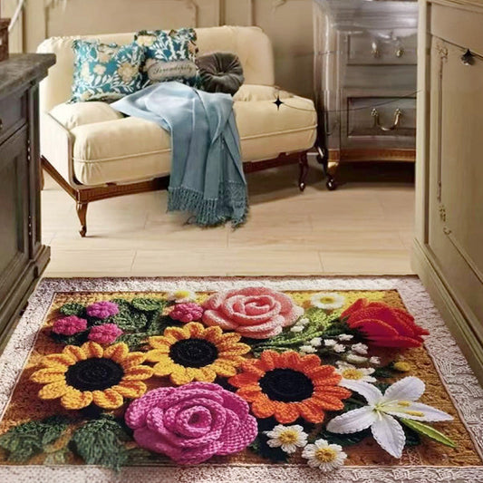 Bathroom Absorbent Non-Slip Knitted Floral Floor Mat