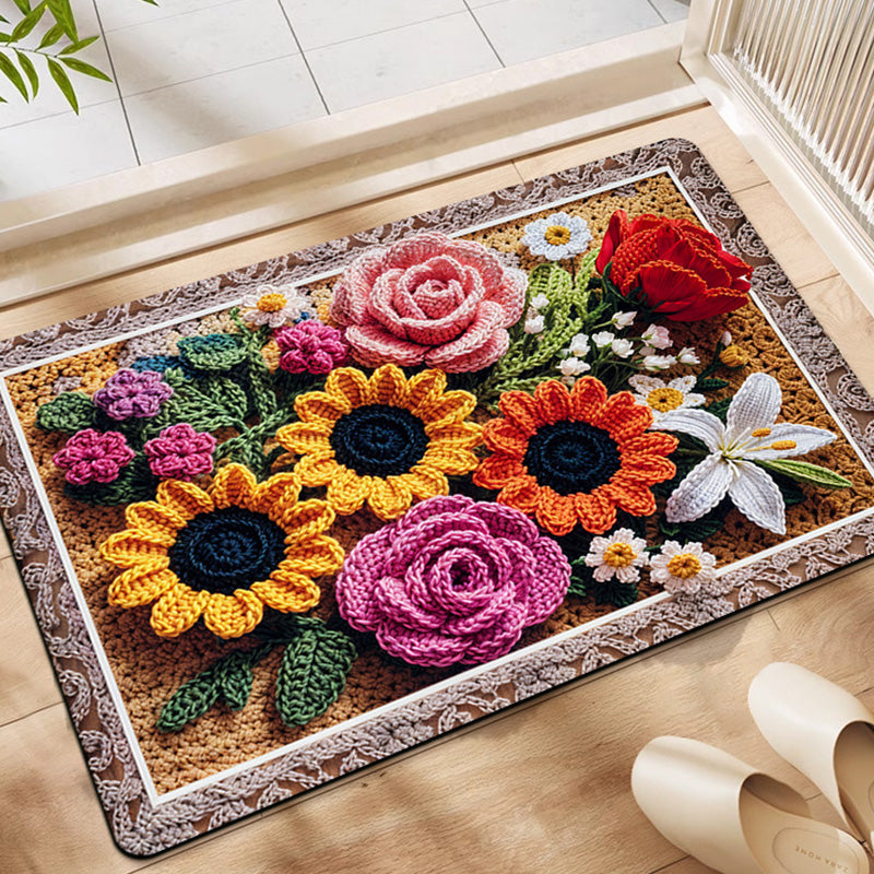 Bathroom Absorbent Non-Slip Knitted Floral Floor Mat