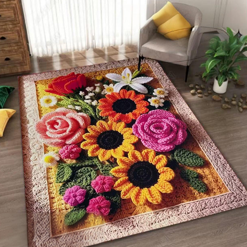 Bathroom Absorbent Non-Slip Knitted Floral Floor Mat