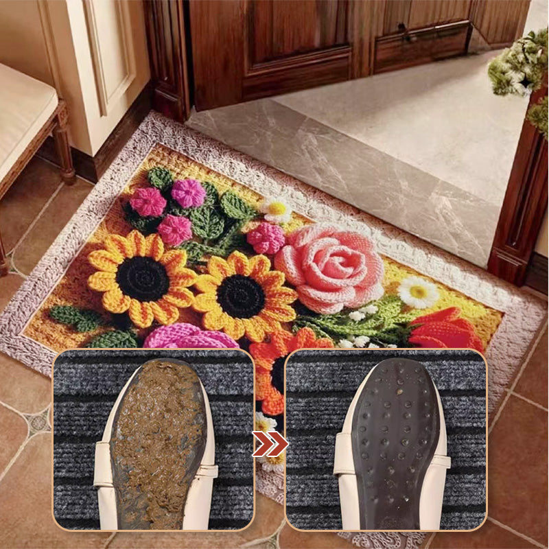 Bathroom Absorbent Non-Slip Knitted Floral Floor Mat