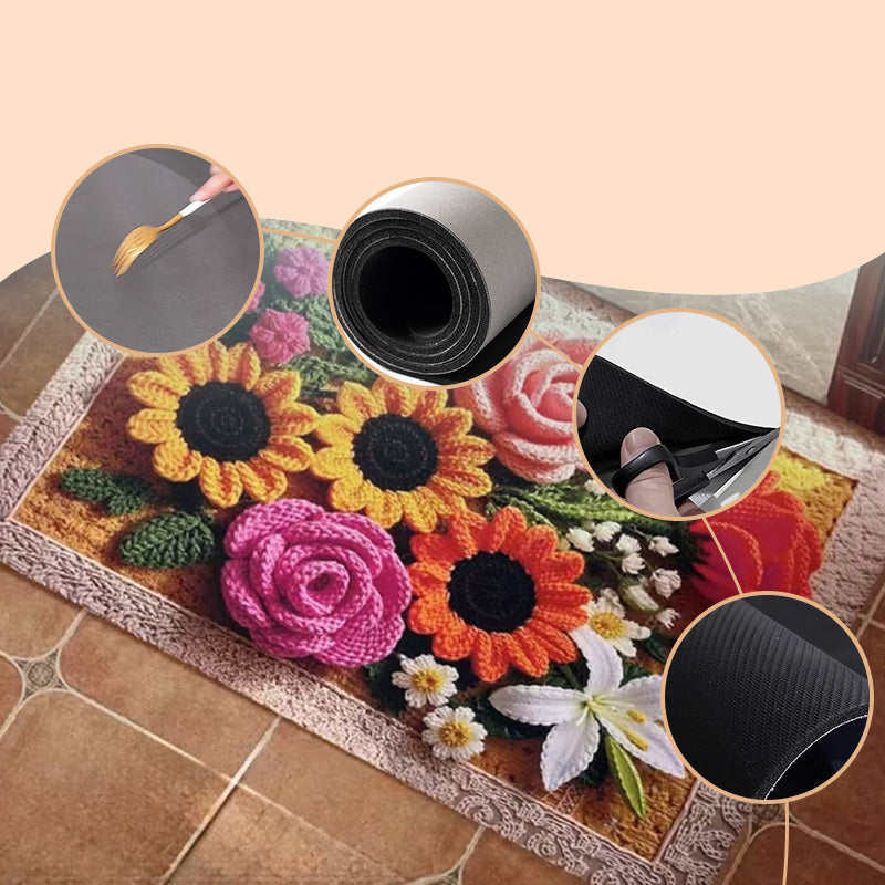 Bathroom Absorbent Non-Slip Knitted Floral Floor Mat