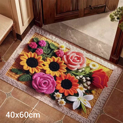 Bathroom Absorbent Non-Slip Knitted Floral Floor Mat