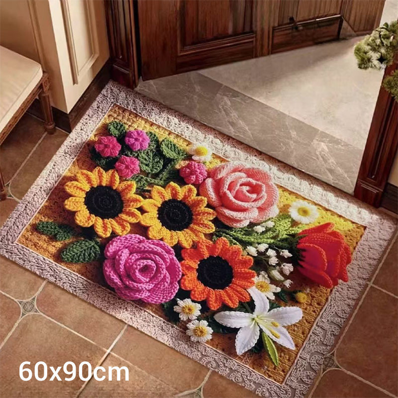 Bathroom Absorbent Non-Slip Knitted Floral Floor Mat
