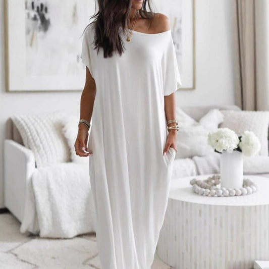 Seasonal bestseller with 50% off 🔥Women's Summer Casual Loose Solid Color Short-Sleeve Long Dress