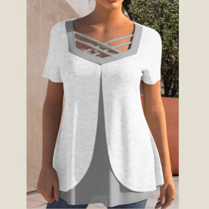 🌞Summer Sale 50% OFF🔥Stylish Cross-Cut V-Neck Short Sleeve Top