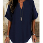 💎 60% OFF! 💎 Fashion Loose Short Sleeve Top – Notched V-Neck, Asymmetrical Hem & Lightweight Fabric (5 Colors, S–2XL) 👕🌸