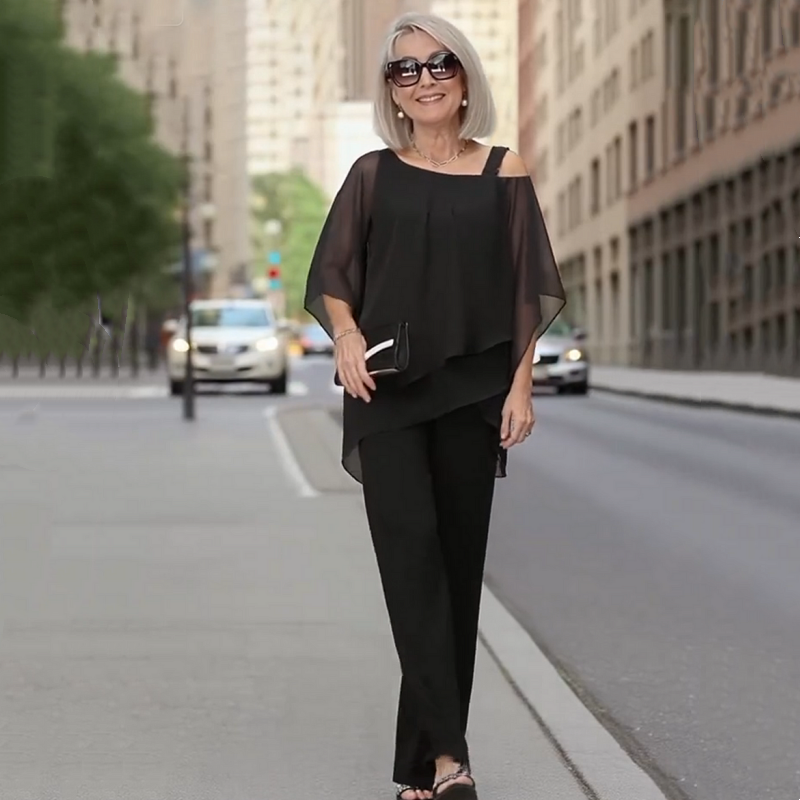 ⏳Limited-time 50% off⏰Women’s Irregular Chiffon Tops ＆ Wide-Leg Pants 2-Piece Set👚👖