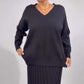 Women's V-Neck Knit Top and Pleated Skirt Set