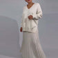 Women's V-Neck Knit Top and Pleated Skirt Set