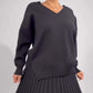 Women's V-Neck Knit Top and Pleated Skirt Set