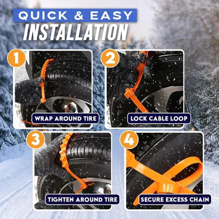 🚗 50% OFF ⏰ Universal Reusable Anti-Skid Nylon Tire Chains – Install in 90s, No Jack Needed! ❄️⛓️