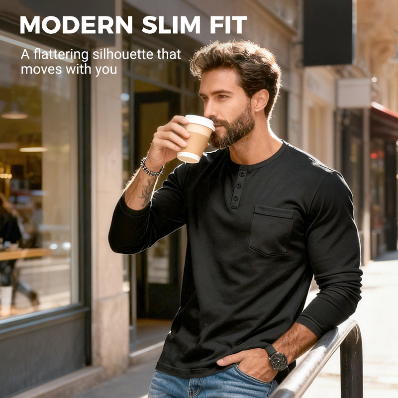 😎New Arrival🔥Men’s Slim Fit Henley Long Sleeve T-Shirt