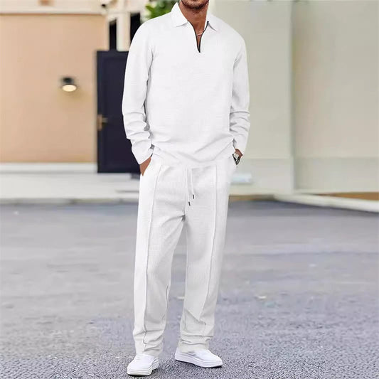 📢📢60%  OFF !! ⏰Men’s Waffle Knit Sweatshirt & Straight-Leg Pants Set
