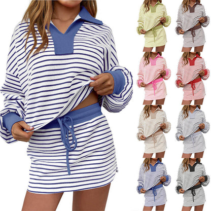 2026 HOT SALE ⚡50K+ SOLD!⚡Women's Striped Two-Piece Mini Skirt Set