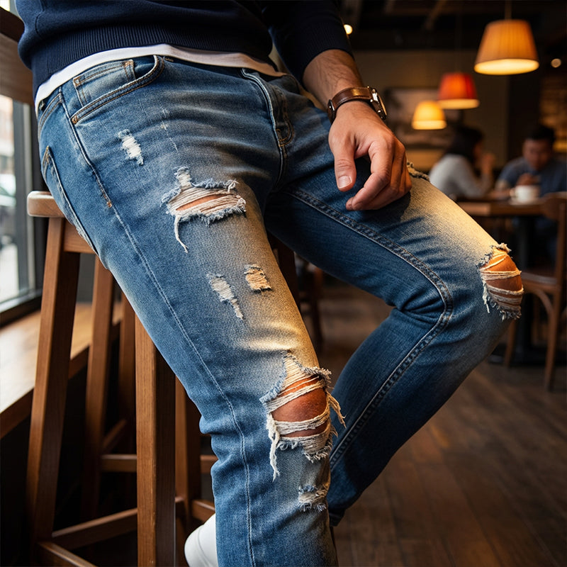 💎 50% OFF! 💎 Stylish Distressed Skinny Jeans for Men – Slim Tapered Fit, Breathable Cotton & Edgy Ripped Details 👖🔥