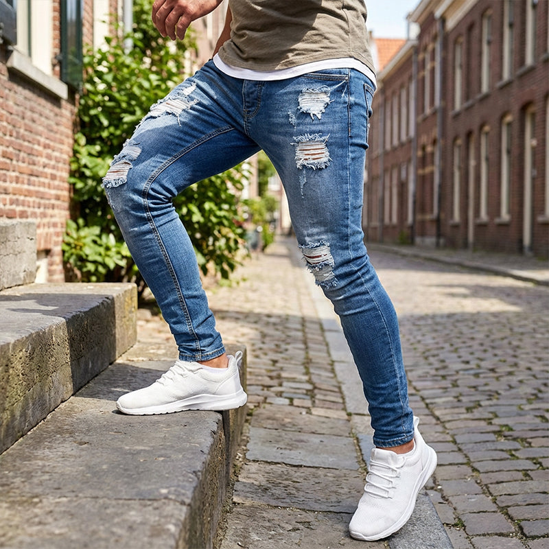 💎 50% OFF! 💎 Stylish Distressed Skinny Jeans for Men – Slim Tapered Fit, Breathable Cotton & Edgy Ripped Details 👖🔥