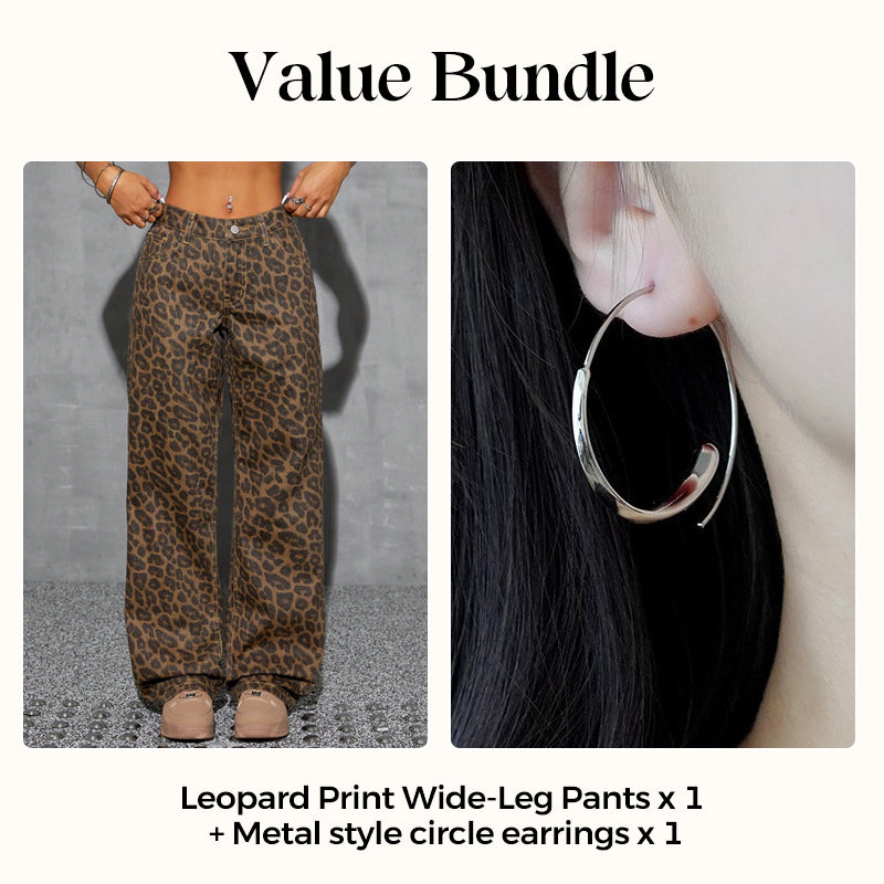 Women's Leopard Print High-Waist Wide-Leg Jeans