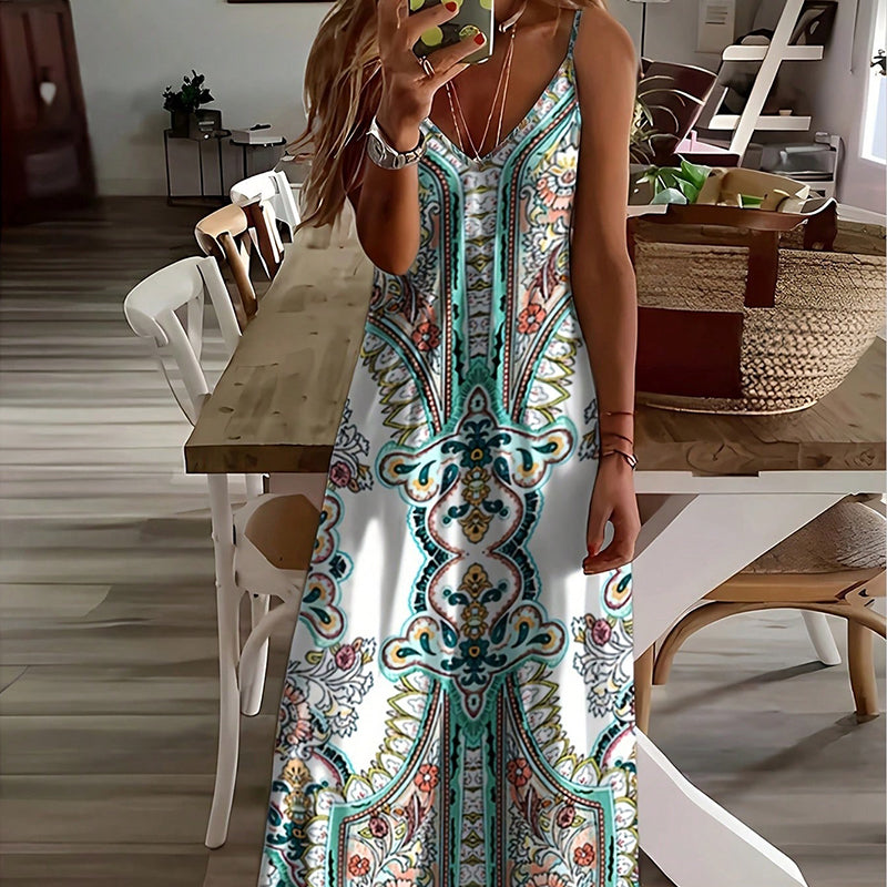 💥LAST DAY SALE 60% OFF🎁Women’s Retro Print V-Neck Sleeveless Maxi Dress